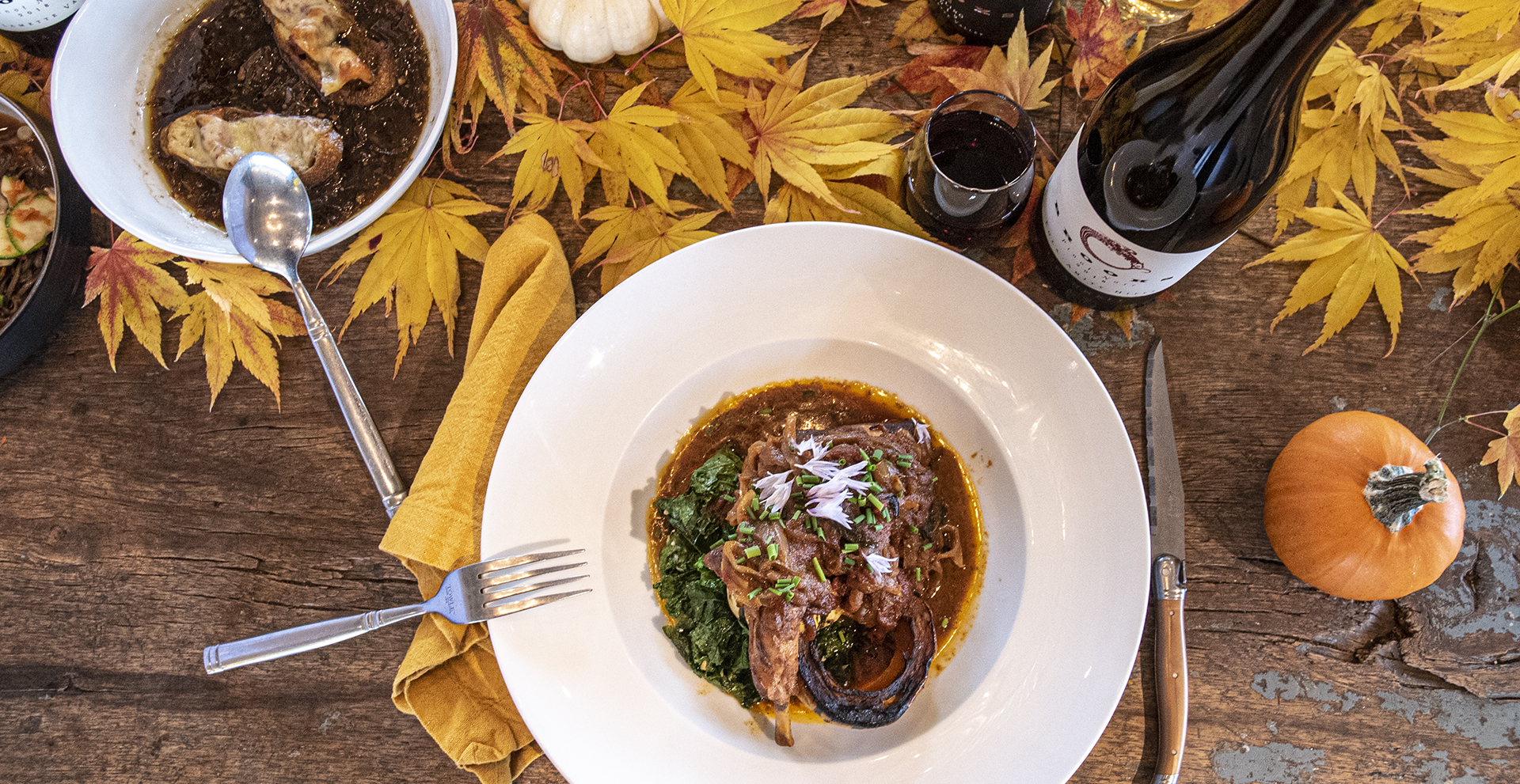 Braised Rabbit with Delicata Squash, Tomato & Kale